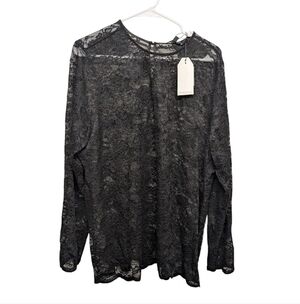 UNIVERSAL STANDARD Black Whimsigoth Lace Long Sleeve Shirt (Women's Medium)